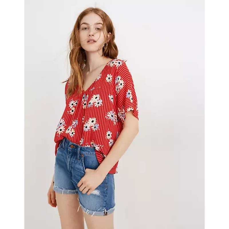 Madewell Rhyme Top In Daisy Society Retro Stripe Lipstick Red Size Xs